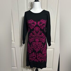 Suzy Shier Black & Pink Body Con Damask Sweater Dress